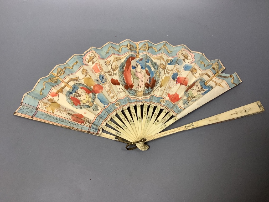 A Brussels lace and ivory fan and four fans